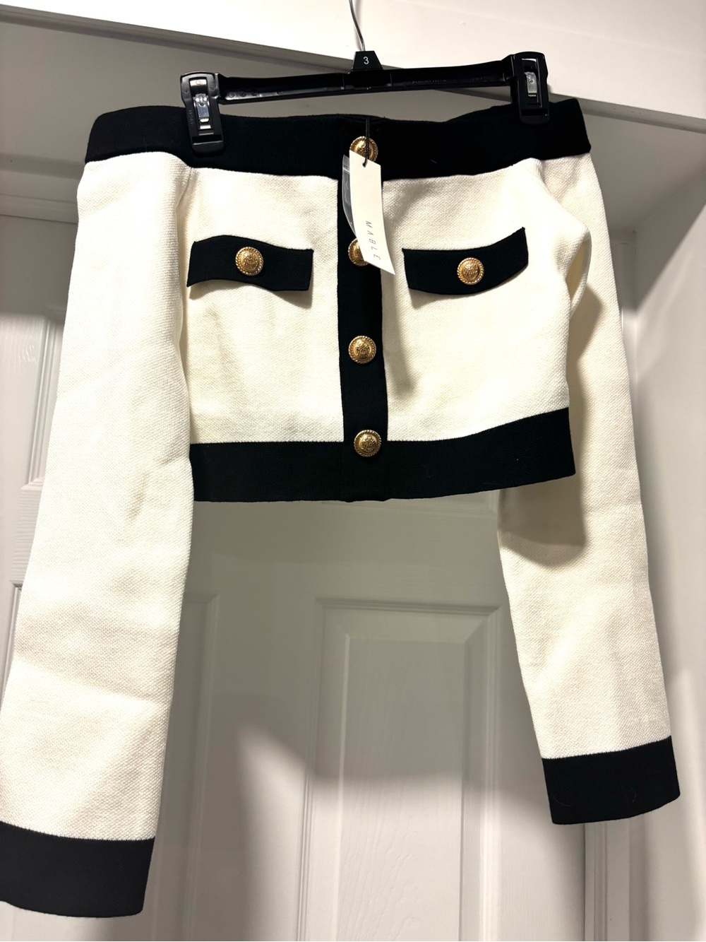 MABLE  Black & White off the shoulder sweater top